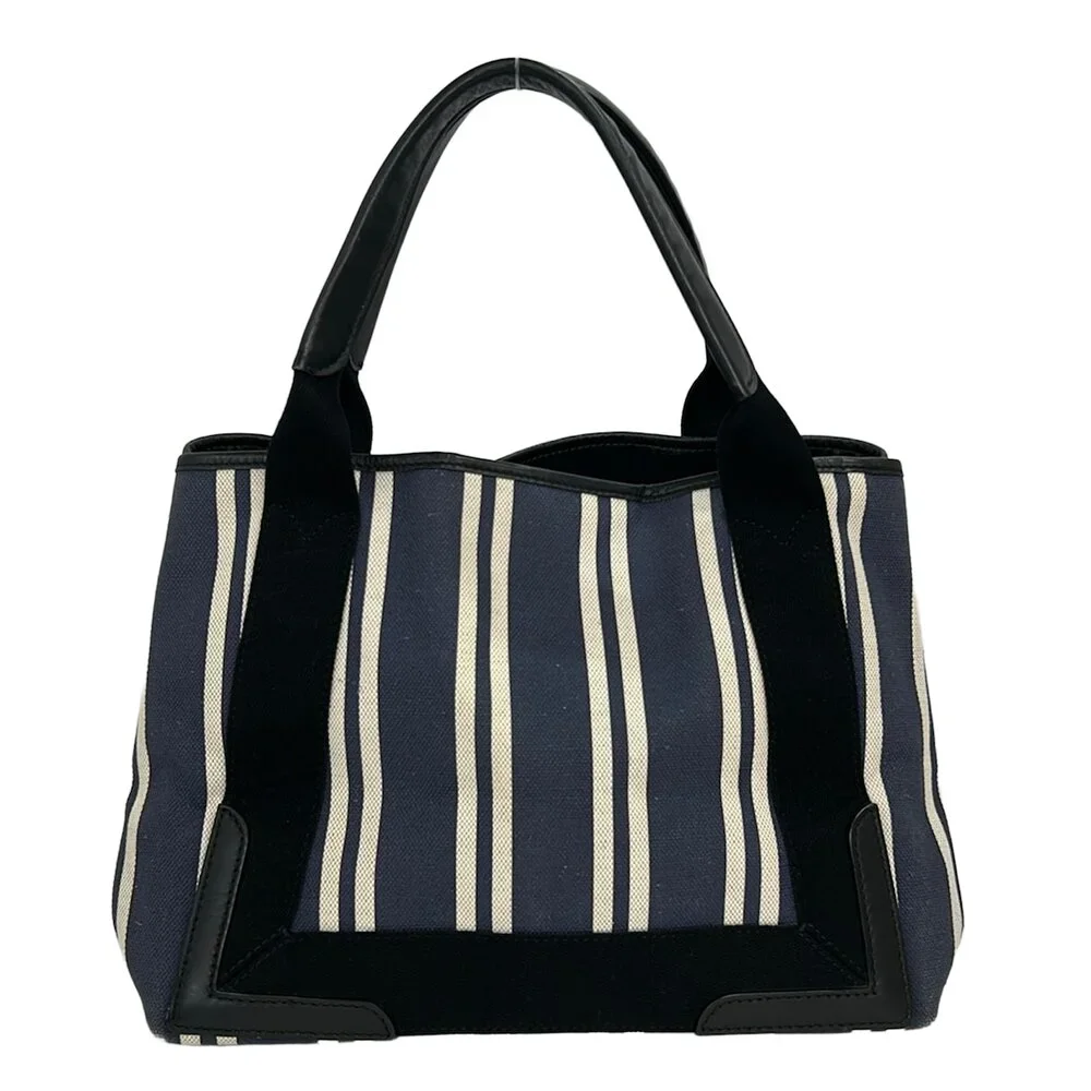 Balenciaga Navy Cabas S Tote Bag 339933 Navy White Black Canvas Leather